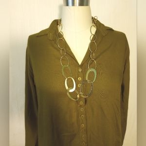 Anthropologie Moth Oversize Olive Button Down Shirt L